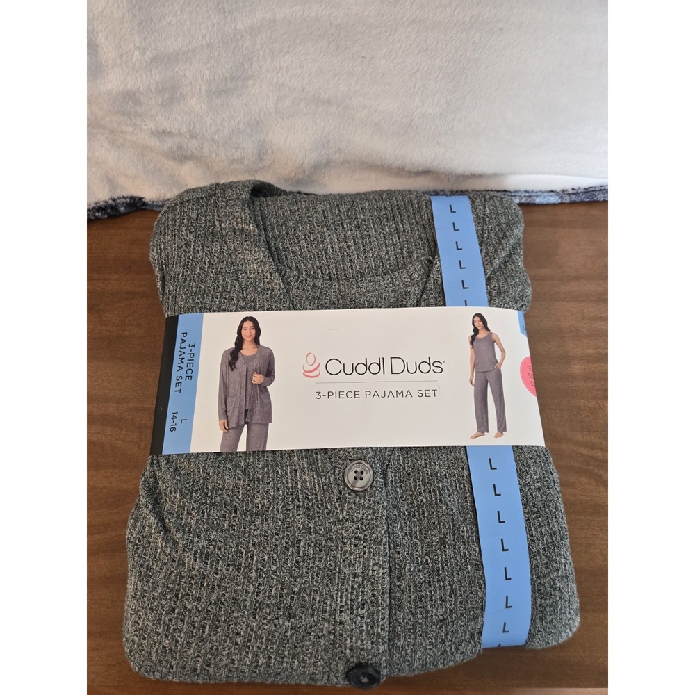 Womens Cuddl Duds 3 Piece Heather Charcoal Pajama/Lounge Set. Size Large 14-16.